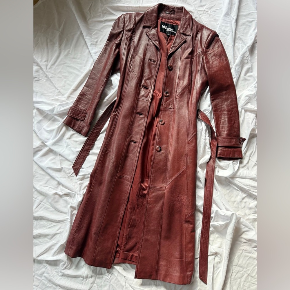 Vintage Wilsons cherry red leather trench coat
